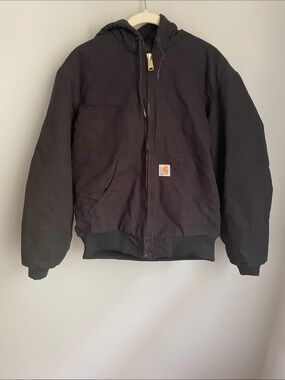 Carhartt Black Hooded Canvas Jacket Men's Size Small Insulated J140 Made USA